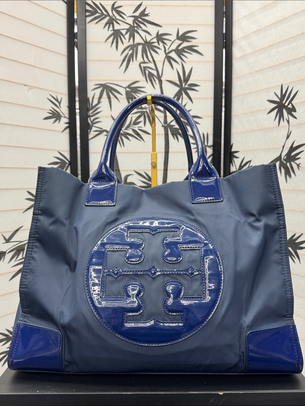 Tory Burch Ella Tote Bag in navy blue